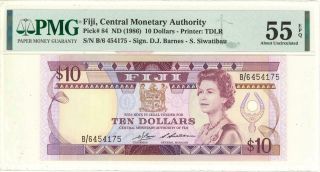 Fiji $10 Dollars Currency Banknote 1986 Pmg 55 Choice Au Epq