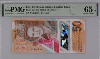 East Caribbean 50 Dollars Nd 2019 P 58 Polymer Gem Unc Pmg 65 Epq