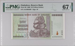 Zimbabwe 50 Trillion Dollars 2008 Aa P 90 Gem Unc Pmg 67 Epq Nr