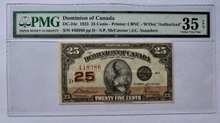 Dominion Of Canada Shinplaster Dc - 24c 1923 25c Pmg 35 " Exceptional Paper "