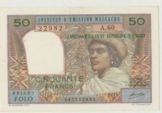 Madagascar P61 50 Francs = 10 Ariary 1969 Au