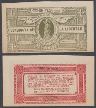 Mexico - Contribucion Para La Conquista De Libertad,  Un Peso,  1927,  Unc,  M4363