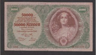 50 000 Kronen Fine - Vf Banknote From Austria/austro - Hungarian Bank 1922 Pick - 80