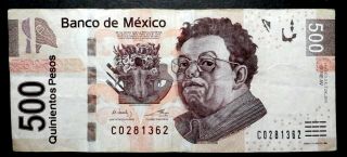 Mexico 2015 : 500 Pesos Banco De Mexico,  Serial C0281362