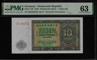Germany 10 Deutsche Mark 1948 Pmg 63 Unc P 12b Democratic Republic