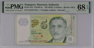 Singapore 5 Dollars Nd 2013 P 47 D Polymer Gem Unc Pmg 68 Epq