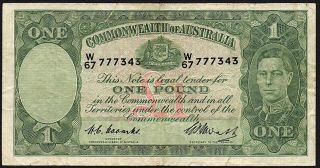 1949 Australia £1 Pound Banknote W/67 777343 Af P - 26c