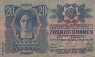 20 KRONEN VG PROVISIONAL BANKNOTE FROM TRANSYLVANIA 1918 OLD DATE 1913 RARE 2