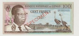 Congo P 6s Specimen 100 Francs 01.  08.  1964 Kasavubu Bird Au/unc