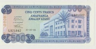 Burundi P 30b 500 Francs 01.  09.  1986 Unc