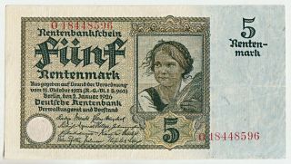 Germany P169 5 Rentenmark 1926 Avf 8 - Digit.  Rentenbank Stabilization Bank Note