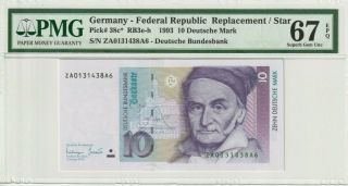 Germany Replacement 1993 10 Mark Pmg Certified Banknote Unc 67 Epq Gem