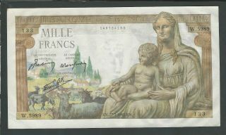 France Rare 1000 Francs 1943 Aunc