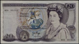 Uk (great Britain) England £20 Pounds Queen Elizabeth Banknote 1970 - 80 P380