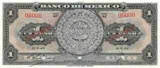 México 1 Peso 12.  5.  1948 P 38d Series Af Specimen Uncirculated Banknote A