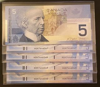 5x Canada $5 Consecutive 2002 Series Banknote Uncirculated Unc No Security Strip