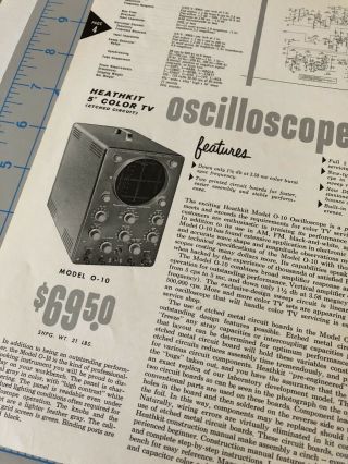 Vintage Heathkit O - 10 Oscilloscope Spec Sheet Advertising