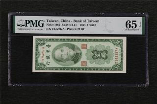 1954 Taiwan China - Bank Of Taiwan 1 Yuan Pick 1966 Pmg 65epq Gem Unc