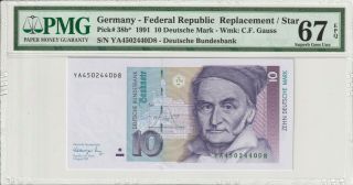 Germany Replacement 1991 10 Mark Pmg Certified Banknote Unc 67 Epq Gem
