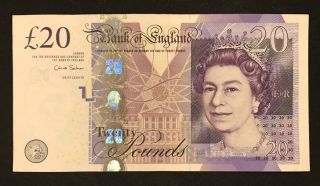 20 British Pound Banknote,  Bank Of England,  Aunc,  2006 Series.