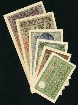 Germany 0,  50,  1,  2,  5,  20,  50 Reichsmark 1940 - 1945,  Set 6 Bank,  Xf/unc (7)