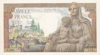 1000 Francs Extra Fine,  Note From German Occupied France 1943 Pick - 102