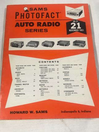 Sams Photofact Auto Radio Series Volume Ar 21 November 1963