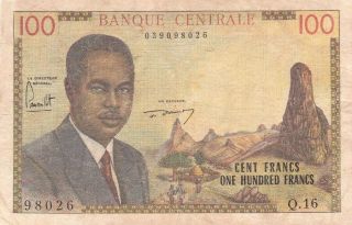 Banque Centrale Du Cameroon 100 Francs 1962 P - 10 Vg Prs Ahmadou Ahidjo