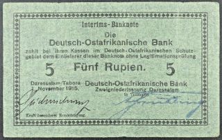 1915 German East Africa 5 Rupien Interims - Banknote,  P - 34a.