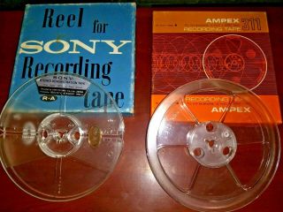 2 Empty Vintage Sony & Ampex 311 Magnetic Pro Reel To Reel Recording Tapes 5 "