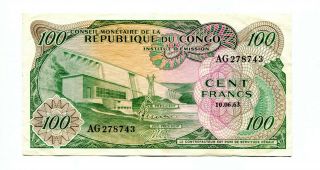 Congo Democratic Republic 100 Francs Banknote 1963