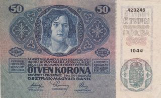 50 KRONEN VERY FINE BANKNOTE FROM AUSTRO - HUNGARIAN MONARCHY 1914 PICK - 15 2