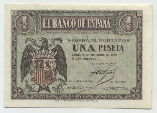 Spain España 1 Peseta 30 - 4 - 1938 Pick 108 Aunc Almost Uncirculated Banknote