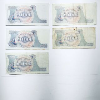 Five (5) BANCA D’ITALIA ITALY 1,  000 Lire Banknote 1962 G.  Verdi 2