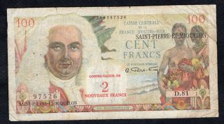 2 Nouveaux Francs Sur 100 Francs La Bourdonnais St Pierre Et Miquelon Good