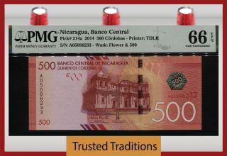 Tt Pk 214a 2014 Nicaragua Banco Central 500 Cordobas Pmg 66 Epq Gem Unc