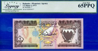Bahrain 1/2 Dinar L.  1973 Scwpm 7 Monetary Agency - Gem - 906637