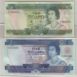 Solomon Islands Qeii 2$/$5 1977 P - 5/p - 6