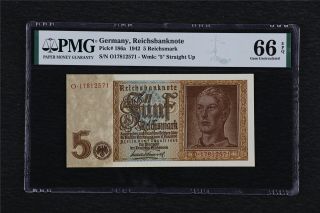 1942 Germany Reichsbanknote 5 Reichsmark Pick 186a Pmg 66epq Gem Unc