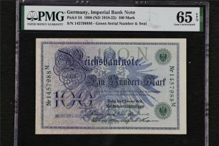 1908 Germany Imperial Bank Note 100 Mark Pick 34 Pmg 65epq Gem Unc