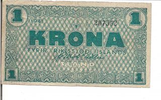 Iceland,  1 Krona,  P 22g,  1941