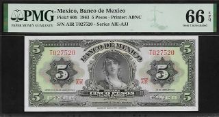 Mexico 5 Pesos 1963 Pmg 66 Epq Unc P 60h Banco De Mexico Pmg Population 36/15
