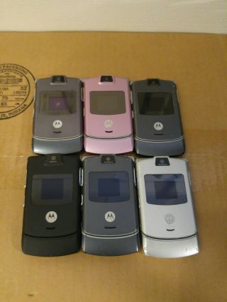 6 Motorola V3m Razr Cell Phones With Back Cover And Batterys No Charger