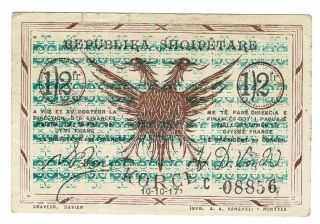 Albania ½ Franc 1917 Series C Regional Korce 10 - 10 - 17 Red Stamp On Back Ps 145