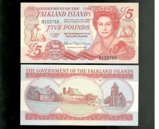 Falkland Islands,  1983,  5 Pounds Commemorative,  (p12a),  Crisp Unc