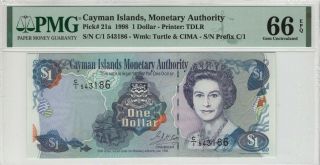 1998 Monetary Authority Cayman Islands $1 Dollar Pick 21b Pmg Gem Unc 66 Epq