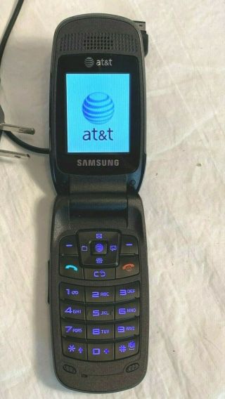 Vintage Samsung Sgh - A227 At&t Flip Cell Phone,  Charger