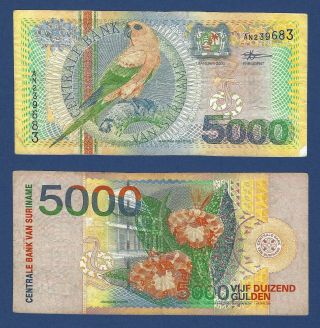 Suriname Bird Series 5000 Gulden 2000,  P - 152,  Circulated Grade,  Popular Note