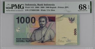 Indonesia 1000 Rupiah 2000 / 2008 P 141 I Gem Unc Pmg 68 Epq Top Pop