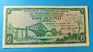 1967 National Commercial Bank Of Scotland 1 Pound Bank Note - Au